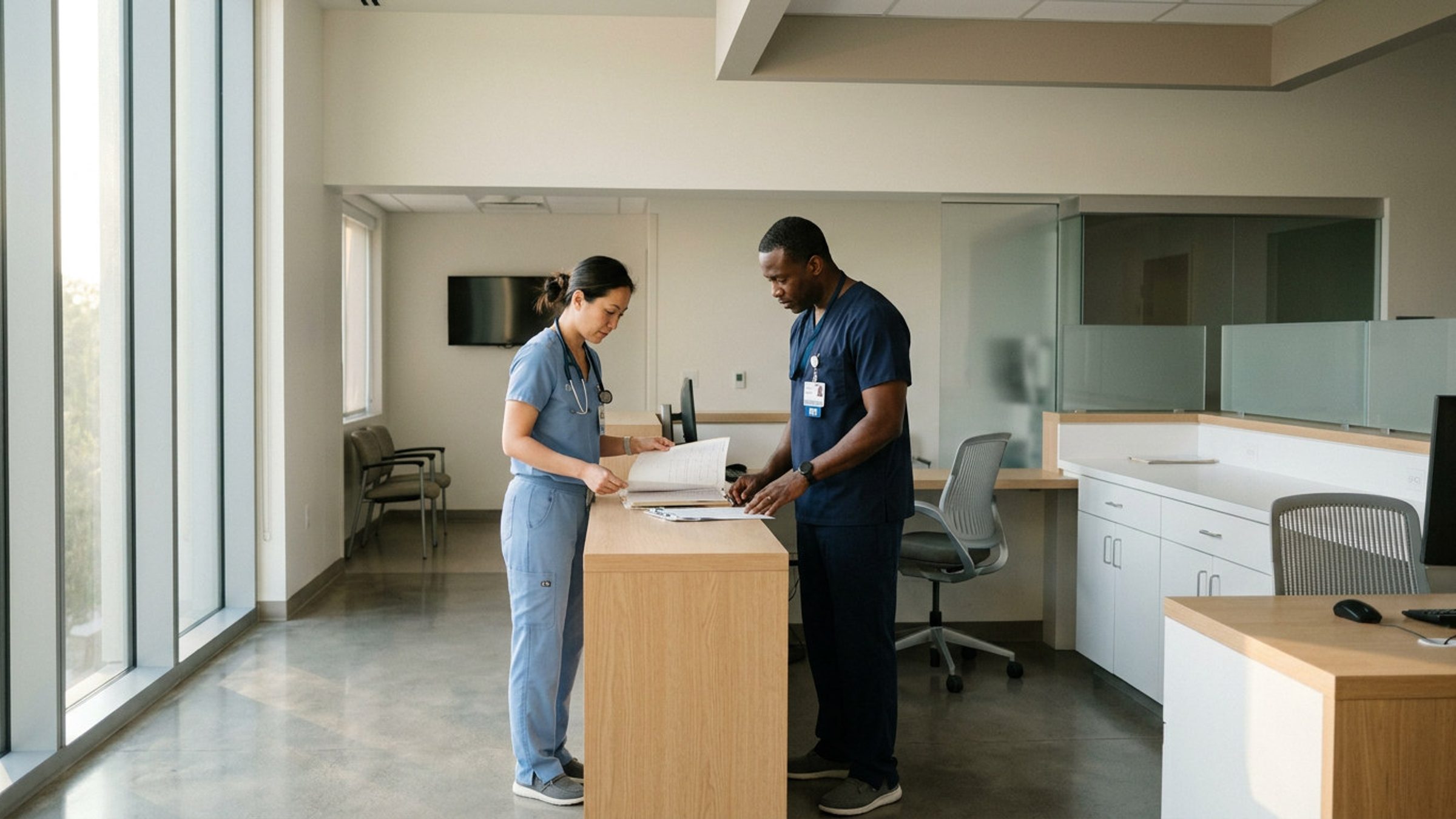 A clinician at work in a hospital unit